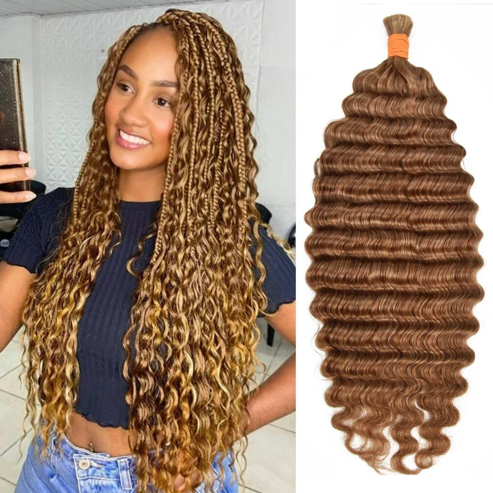 Mix Color 4/27/30 Human Hair Braiding Hair Deep Wave Double Drawn Boho ...
