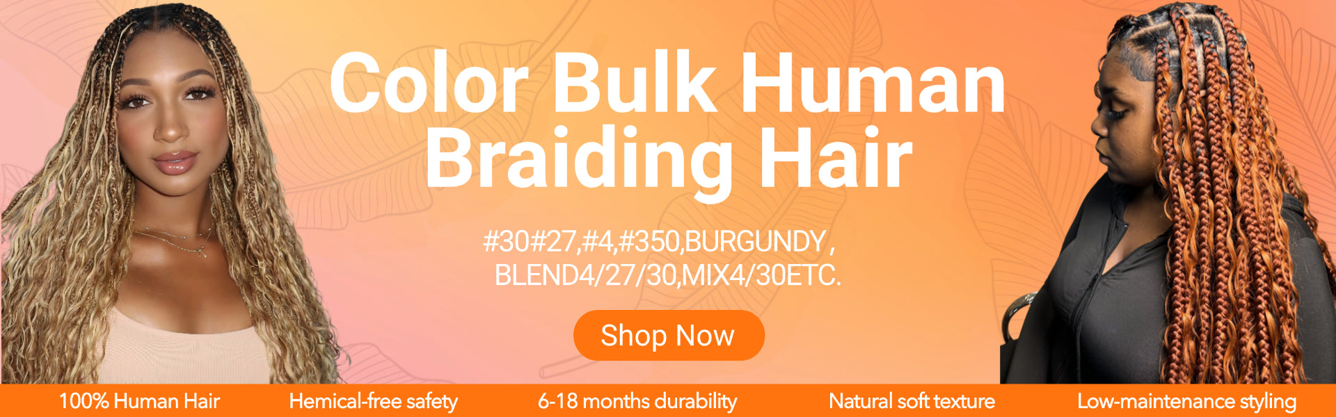 color bulk human braiding hair with two women wearing styled hair